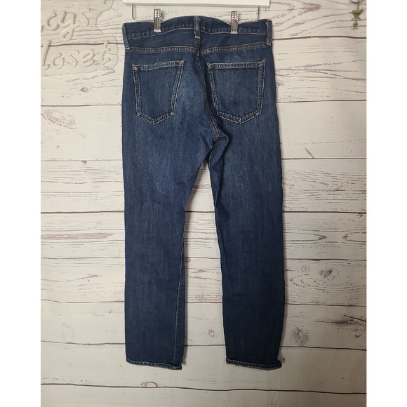 Uniqlo Blue Denim Straight Leg Stretch Dark Wash Jeans Men's Size 30x32 - Picture 2 of 6